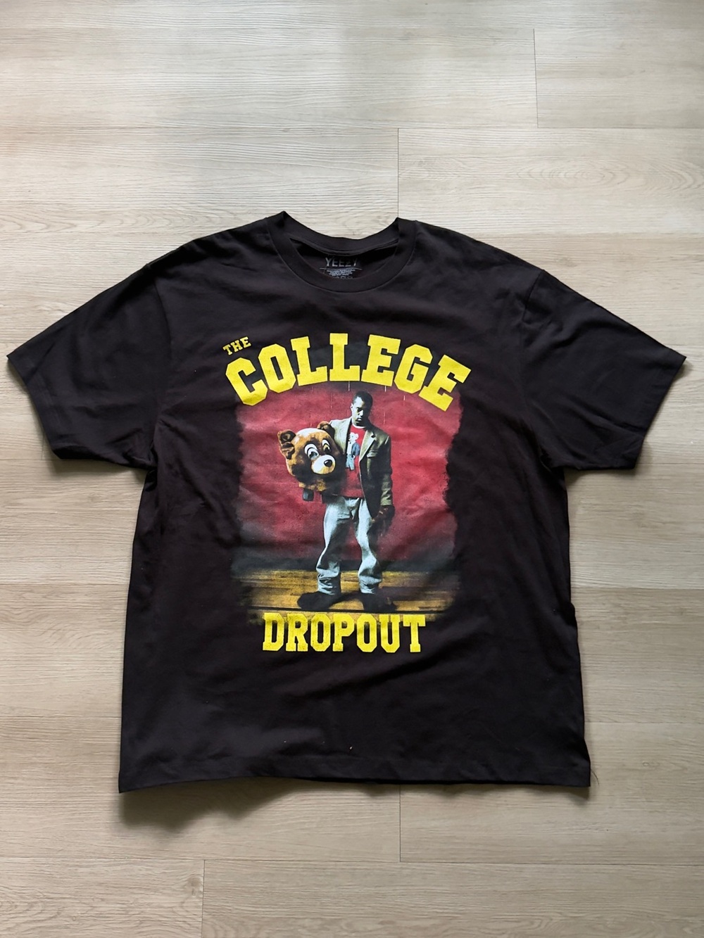 Yeezy Black Graphic 'The College Dropout' Tee with Yellow Lettering